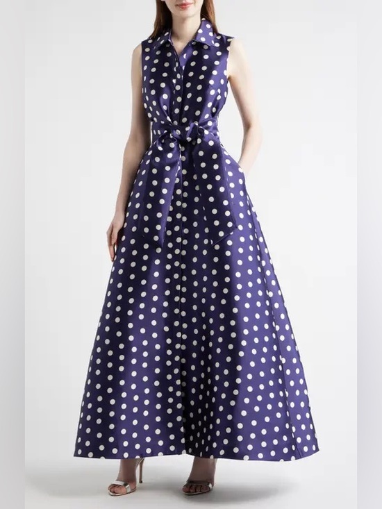 julia jordan Dresses & Skirts - Julia Jordan Twill Polka Dot Gown Dress Navy NEW